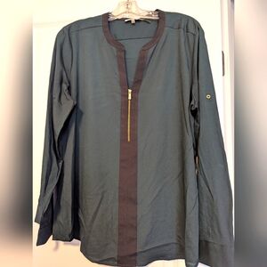 NWOT-Calvin Klein Collection Dark Green and Black Blouse